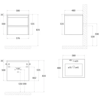 Тумба под раковину ArtMax Family Family-M-580-2C-SO-HC 60 см угольный камень